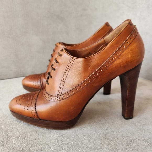 Ralph Lauren Collection heeled booties 8.5 brown leather Gemma Cupid retro chic - Picture 1 of 16